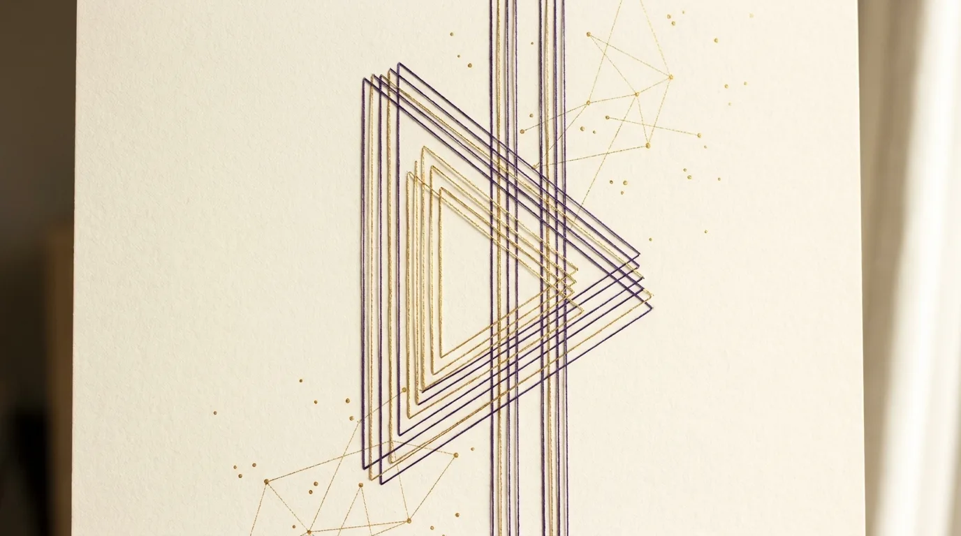 Violet and gold constellation threads on ivory